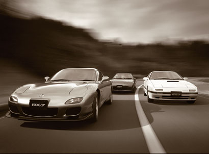 Official Mazda picture of RX-7 FD, FC and FB